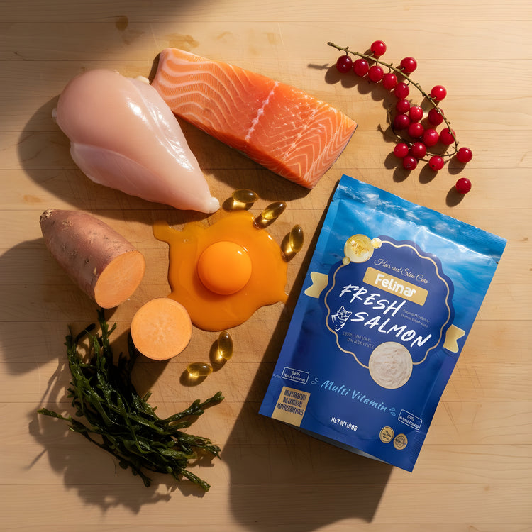 Felina salmon cat food Fresh salmon with salmon oil and multivitamin formula, 80g, 80% high meat content, hair and skin care , suitable for all cat stages.