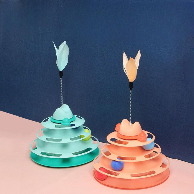 Cat toy four layer turntable feather teasing cat cat toy cat turntable interactive toy