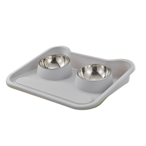 UPGRADED VERSION Double stainless steel bowl with tray