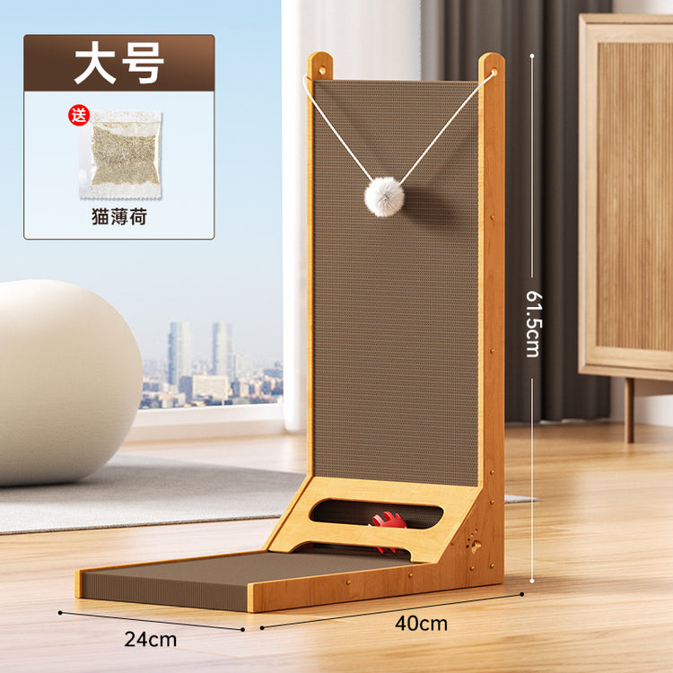 Pet L-shaped cat scratch board with toy and catnip