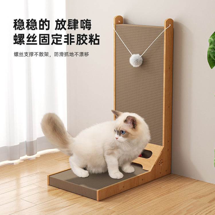 Pet L-shaped cat scratch board with toy and catnip