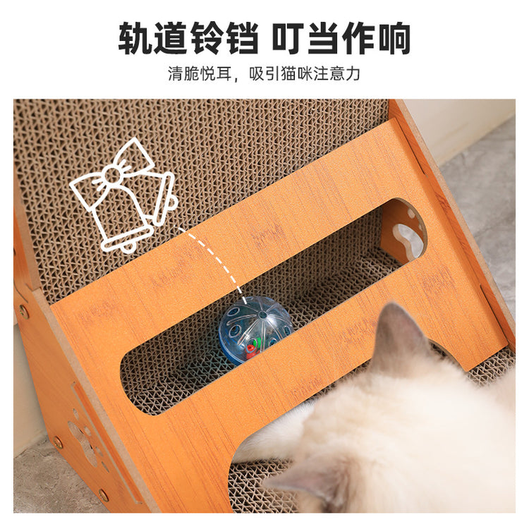 Pet L-shaped cat scratch board with toy and catnip