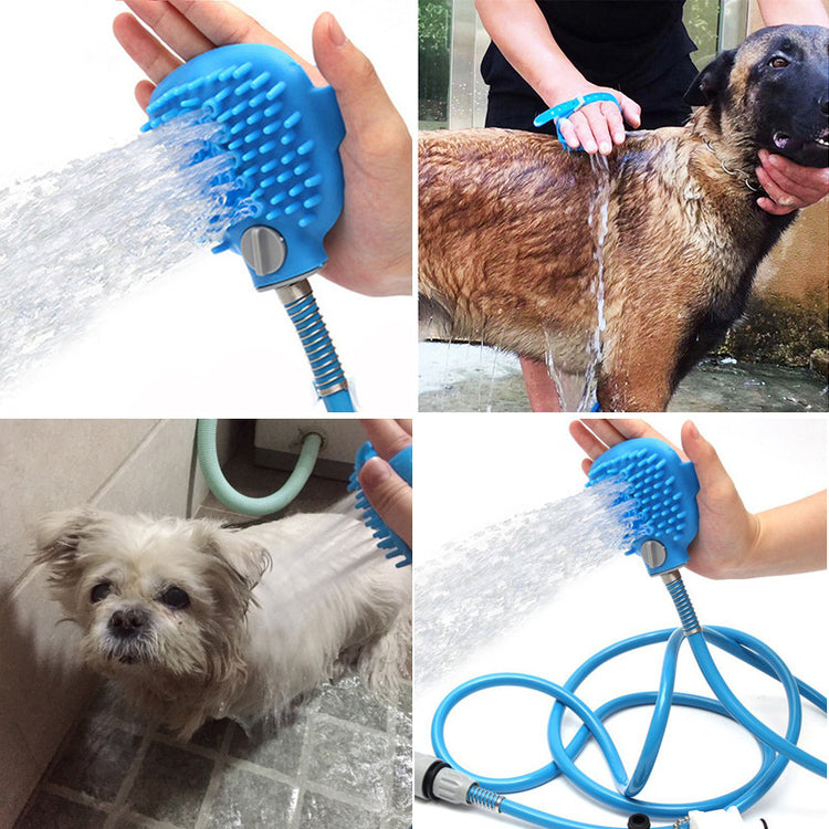 Pet cat and dog bath nozzle with brush cleaning