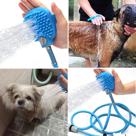 Pet cat and dog bath nozzle with brush cleaning