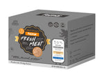 Felina Fresh Meat cat food Multivitamin formula packaging, features chicken, salmon, and rabbit recipes, 99% animal protein.