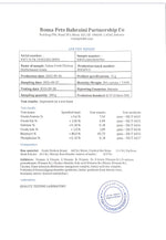 Lab test report for Felina cat treat Multivitamin Fresh Chicken, detailing nutritional analysis and quality standards.