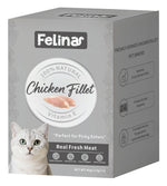 Felina Treat CAT and DOG 100% Natural Chicken Fillet packaging with cat, featuring real fresh meat snacks.