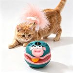 Cat wobble ball toy with teasing stick