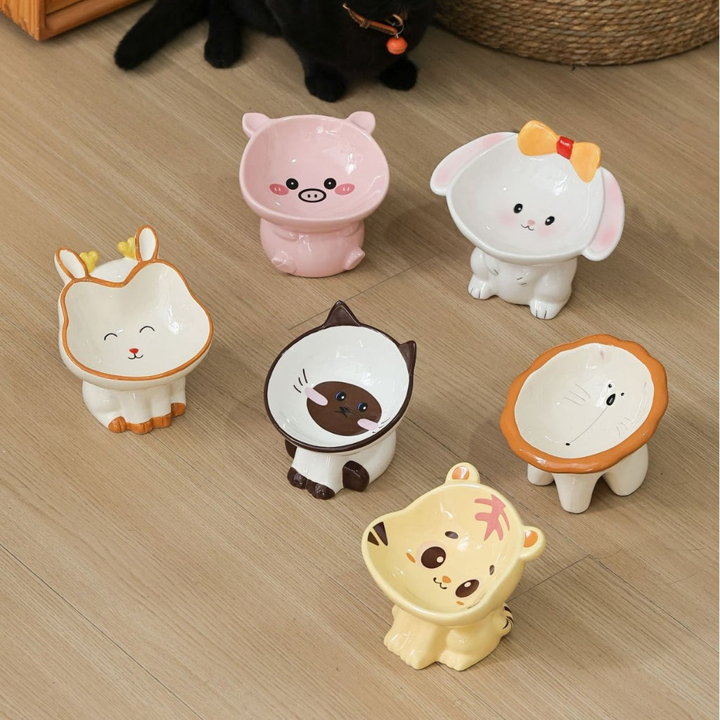 Cute Cat Ceramic Bowl Raised
