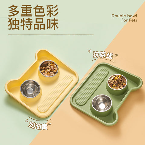 UPGRADED VERSION Double stainless steel bowl with tray