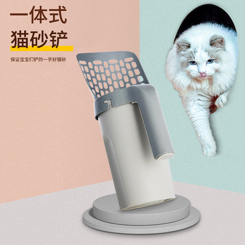 All-in-one cat litter shovel scoop with trash can