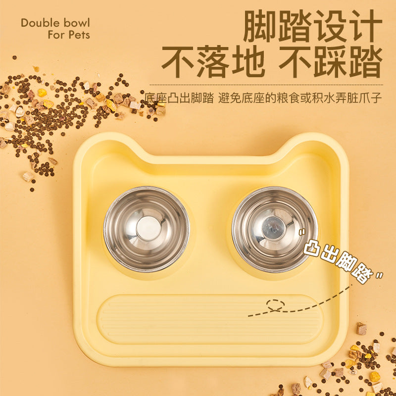 UPGRADED VERSION Double stainless steel bowl with tray