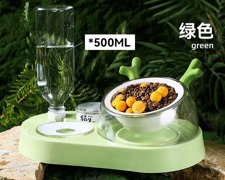 Drinker and ceramic bowl with canned food slot