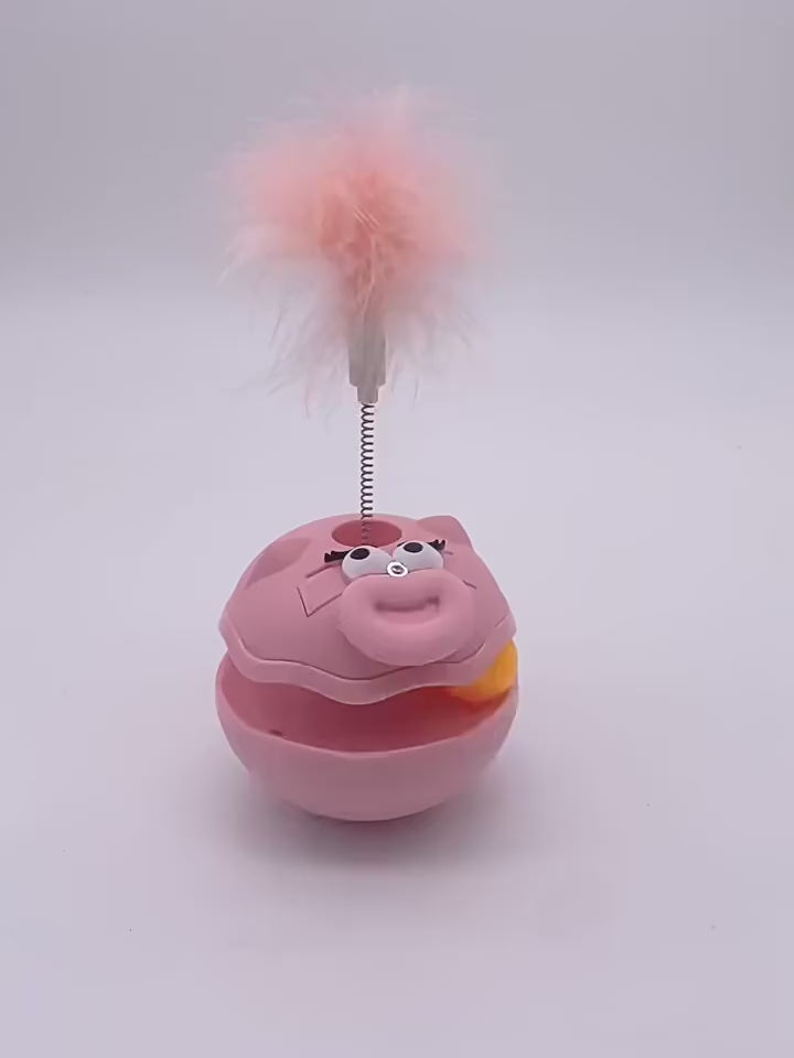 Cat wobble ball toy with teasing stick