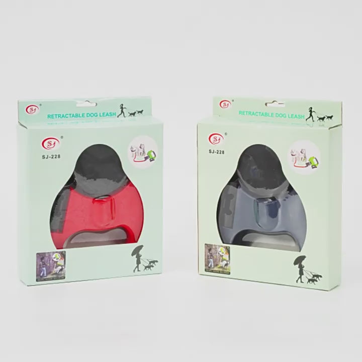 Double-headed automatic retractable dog leash 3 in 1 with LED light