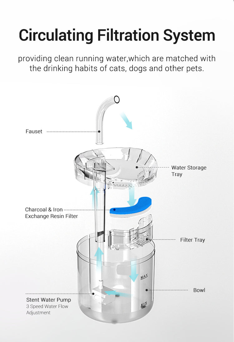 Pet water dispenser automatic cycle fountain