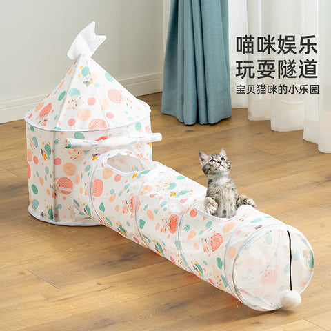 CAT HOUSE WITH TUNNEL AND HANGING TOY