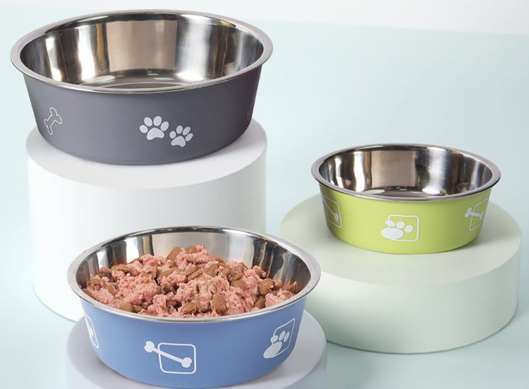 Dog bowl double layer stainless steel anti slip and drop resistant