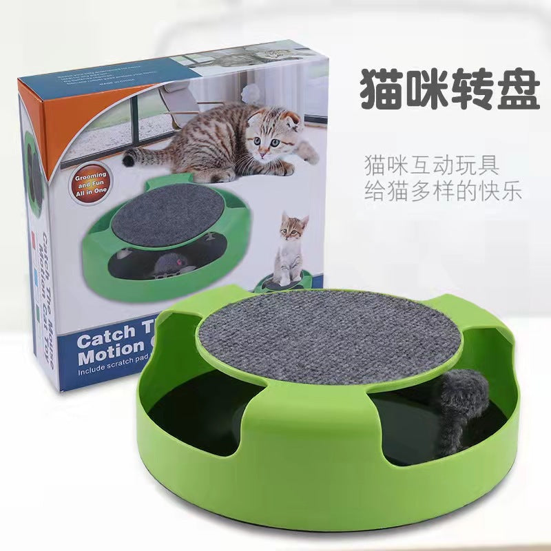 Cat Turntable Mouse Catching Toy with Cat Scratch Board