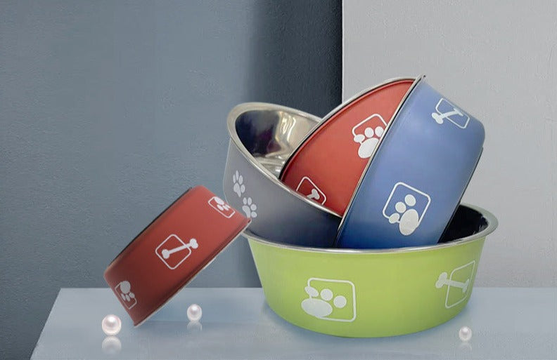 Dog bowl double layer stainless steel anti slip and drop resistant